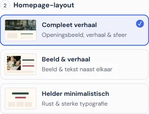 De echte Milvexa-configurator met de drie restaurantconcepten als lay-outkeuzes.